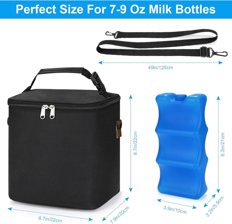 accmor Breastmilk Cooler Bag with Ice Pack, Baby Bottle Cooler Bags, Insulated Bottle Cooler Tote Bags On The Go, Fits 6 Large 9oz Bottles, for Nursing Mom Daycare Travel, Black - Image 4